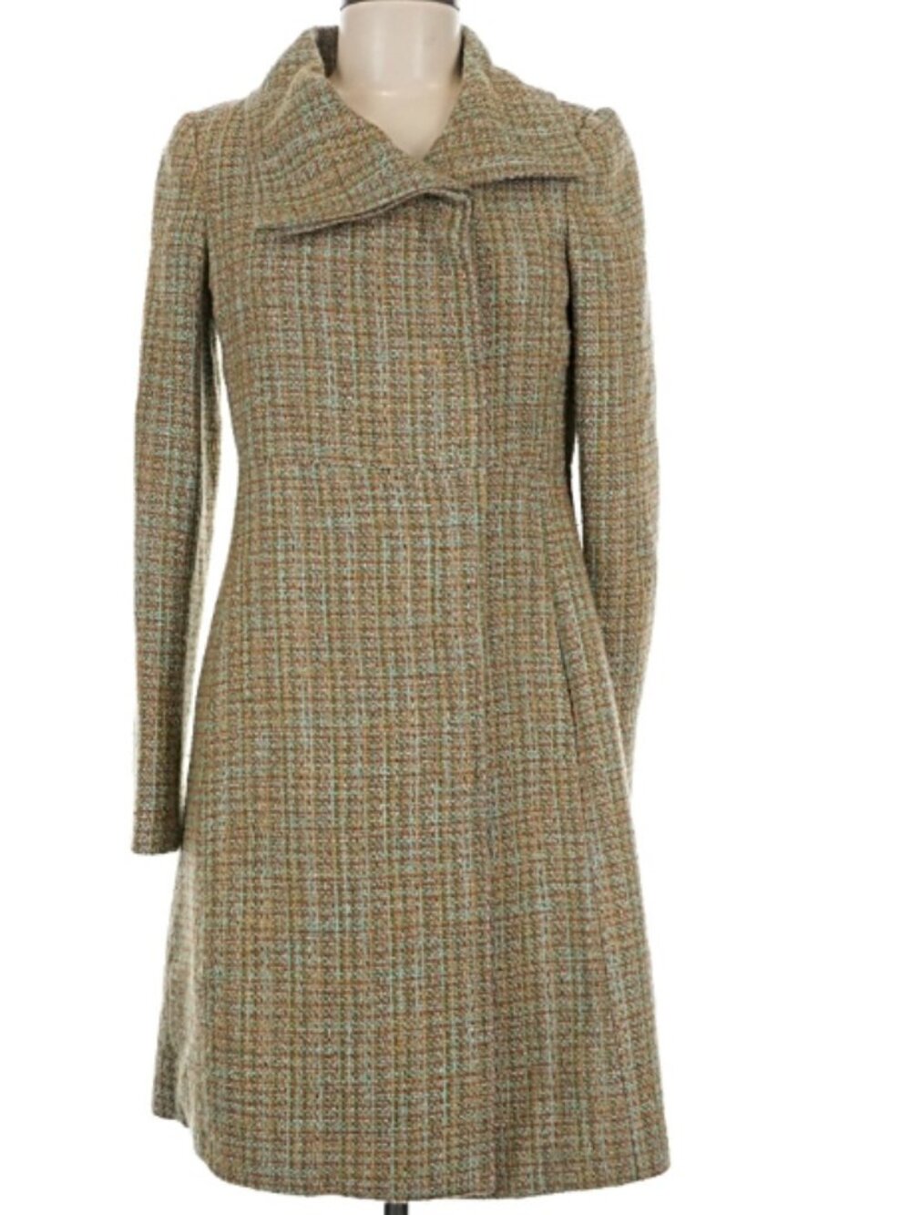 Tweed A-Line Coat Oversized Collar